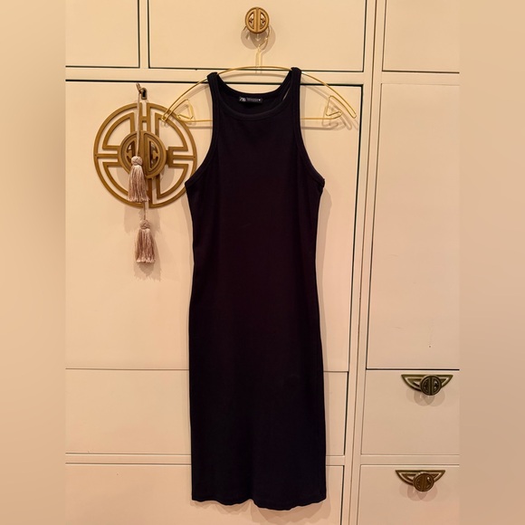 Zara Dresses & Skirts - Zara Tank Dress Women S Black Ribbed Knit Round Neck Textured Bodycon Sleeveless